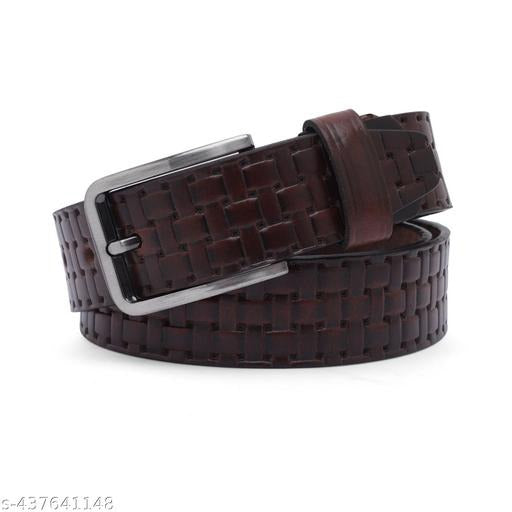Brown Woven Leather Belt for Men – Adjustable Casual & Formal Belt with Metal Buckle