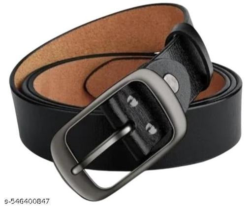 Classic Black Leather Belt for Men – Adjustable Formal & Casual Belt with Metal Buckle