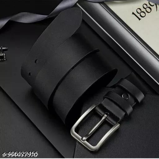 Classic Black Leather Belt for Men – Premium Casual & Formal Belt with Metal Pin Buckle
