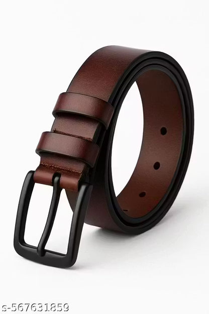 Brown Leather Belt for Men – Classic Adjustable Casual & Formal Belt with Black Pin Buckle