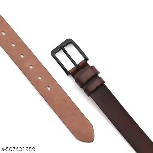 Brown Leather Belt for Men – Classic Adjustable Casual & Formal Belt with Black Pin Buckle