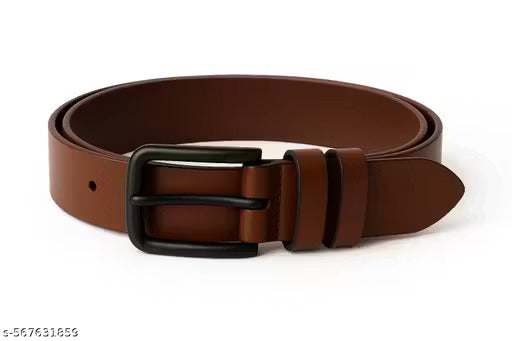 Brown Leather Belt for Men – Classic Adjustable Casual & Formal Belt with Black Pin Buckle