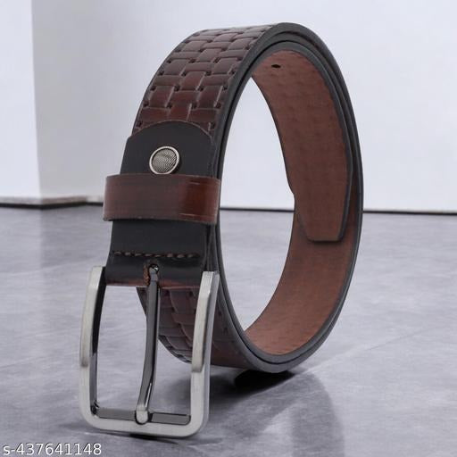 Brown Woven Leather Belt for Men – Adjustable Casual & Formal Belt with Metal Buckle