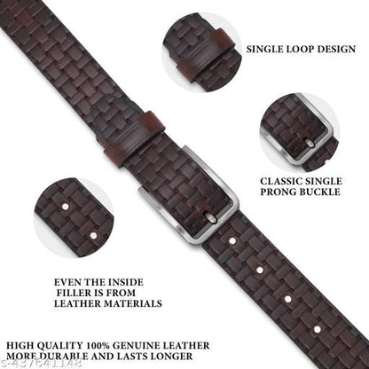 Brown Woven Leather Belt for Men – Adjustable Casual & Formal Belt with Metal Buckle