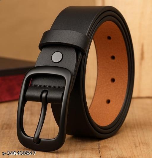 Classic Black Leather Belt for Men – Adjustable Formal & Casual Belt with Metal Buckle