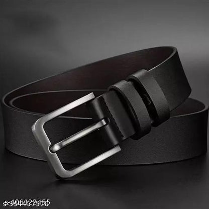 Classic Black Leather Belt for Men – Premium Casual & Formal Belt with Metal Pin Buckle