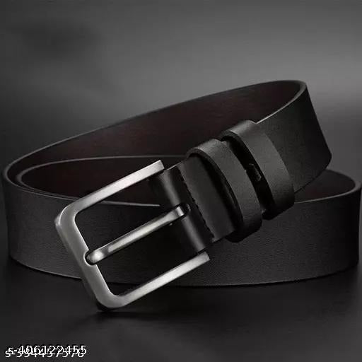Classic Black Leather Belt for Men – Premium Casual & Formal Belt with Metal Pin Buckle