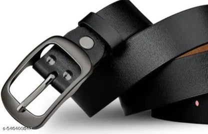 Classic Black Leather Belt for Men – Adjustable Formal & Casual Belt with Metal Buckle