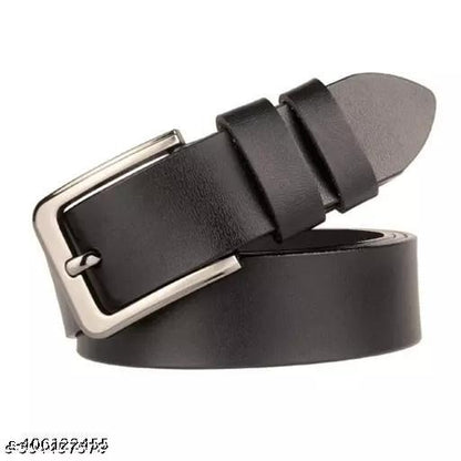 Classic Black Leather Belt for Men – Premium Casual & Formal Belt with Metal Pin Buckle