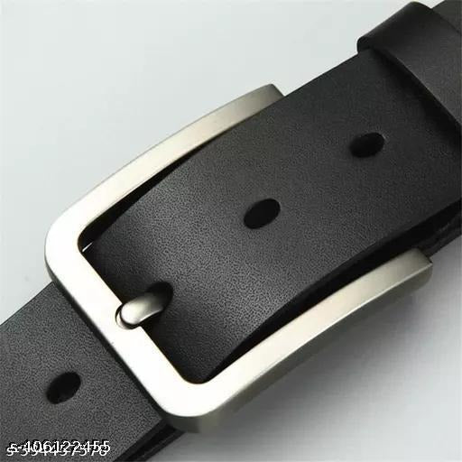 Classic Black Leather Belt for Men – Premium Casual & Formal Belt with Metal Pin Buckle