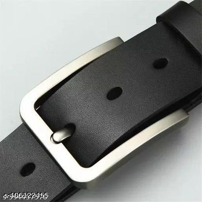 Classic Black Leather Belt for Men – Premium Casual & Formal Belt with Metal Pin Buckle