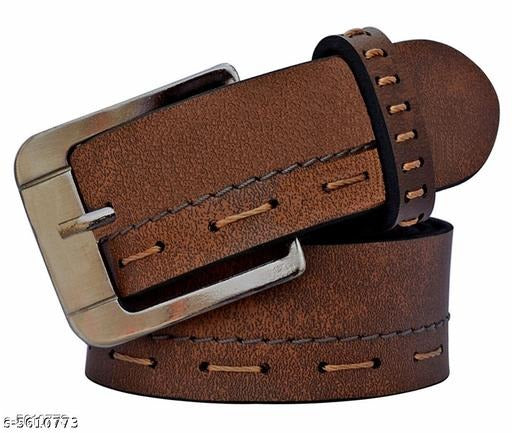 Brown Vintage Leather Belt for Men – Adjustable Casual Belt with Metal Buckle & Stitch Detail