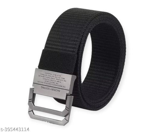 Black Nylon Belt for Men – Adjustable Casual & Outdoor Belt with Metal Buckle