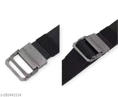 Black Nylon Belt for Men – Adjustable Casual & Outdoor Belt with Metal Buckle