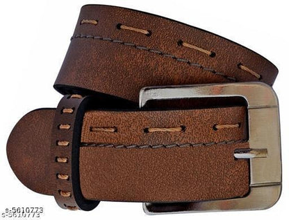 Brown Vintage Leather Belt for Men – Adjustable Casual Belt with Metal Buckle & Stitch Detail