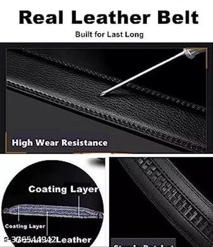 Automatic Black Leather Belt for Men – Adjustable Ratchet Belt with Metal Buckle